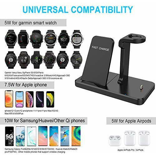 Aimtel Wireless Charger,3 in 1 Wireless Charging Station Compatible with Garmin Venu Sq/Forerunner 745/Vivoactive 3 4 4S/Fenix 5 6 Watch Charger Stand,Garmin Watch Type C Headphone Qi Phones 4