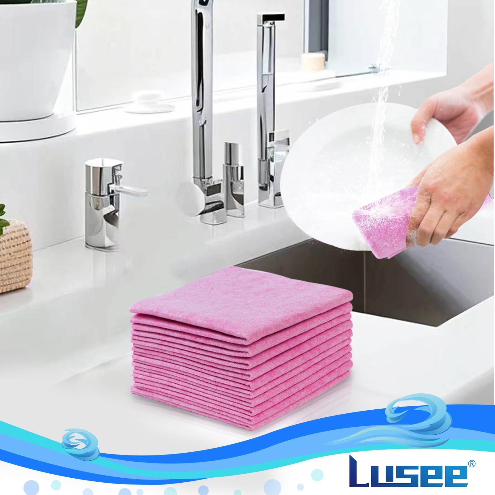 Lusee 10 Pack Thickened Magic Cleaning Cloths for Kitchen 30x30cm, Microfibre Cleaning Cloth for Kitchen Reusable Cleaning Towel Tea Towel, Mixed Colors 2