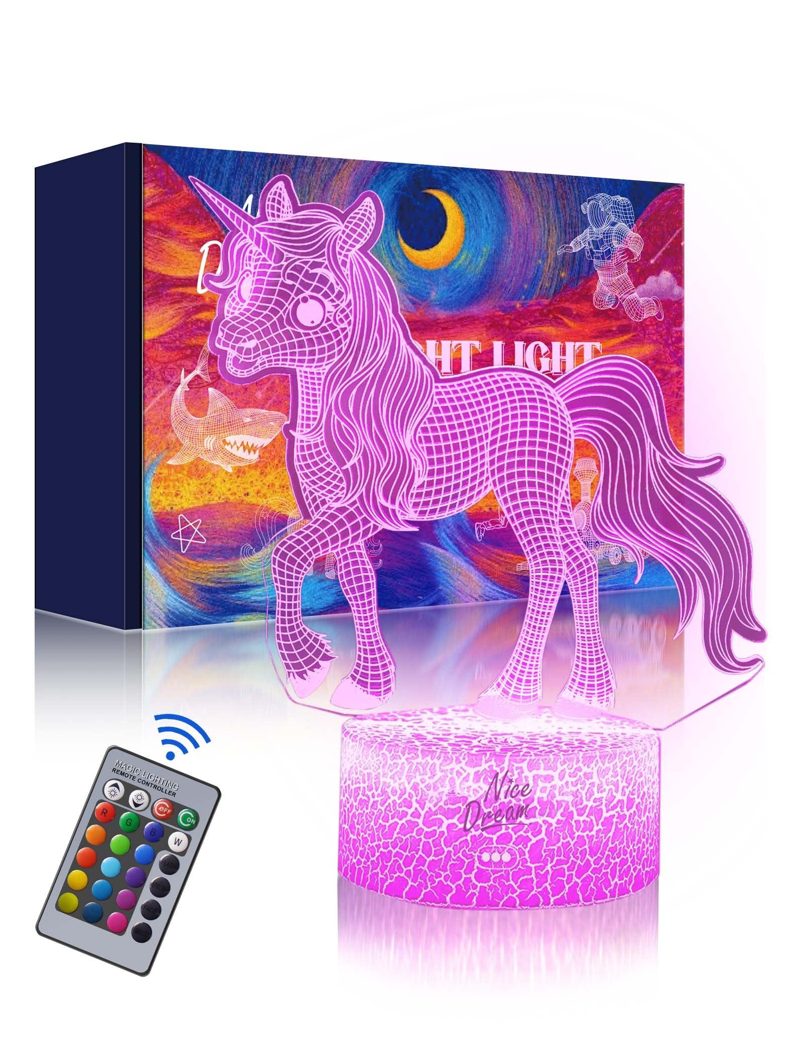 Nice Dream Unicorn Night Light for Kids,3D Illusion Night Lamp,16 Colors Changes with Remote Control,Unicorns Gifts for Girls,Toys Birthday Bedroom Decor for Children Boys 0