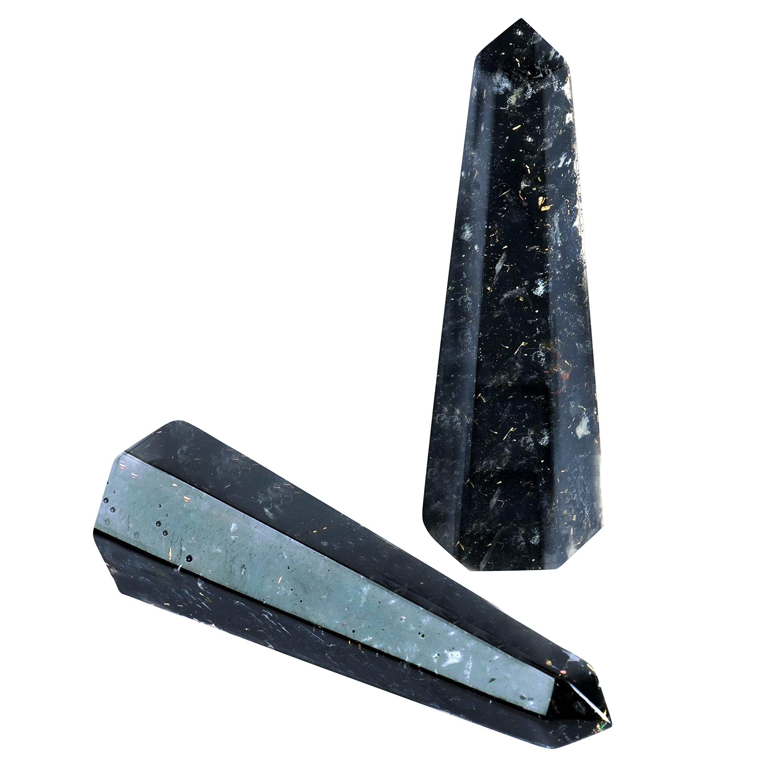 Black Obsidian Crystal Wand - Crystals Towers - Crystals and Gemstones - Healing Crystals - Chakra Wand - Crystal Points - Witchcraft Supplies - Spiritual Decor - Meditation Accessories