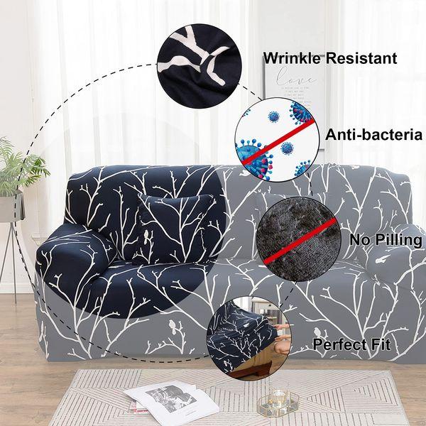 Teynewer 1-Piece Fit Stretch Sofa Cover, Sofa Slipcover Elastic Fabric Printed Pattern Chair Loveseat Couch Settee Sofa Covers Universal Fitted Furniture Cover Protector (2 Seater, Bird) 2