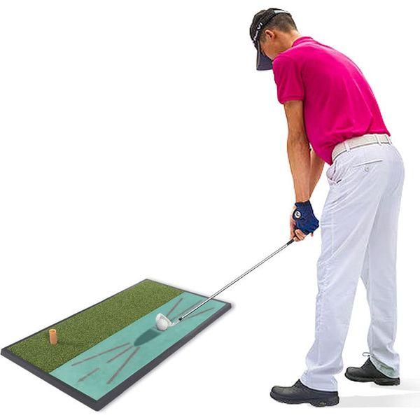 CROSSFINGERS Golf Hitting Mat with Ball Tray & TPE Base, 25" X 13" Portable Golf Training Mat for Backyard with Fairway & Rough Turf, A Great Golf Practice Mat for Driving/Hitting/Chipping Indoor 0