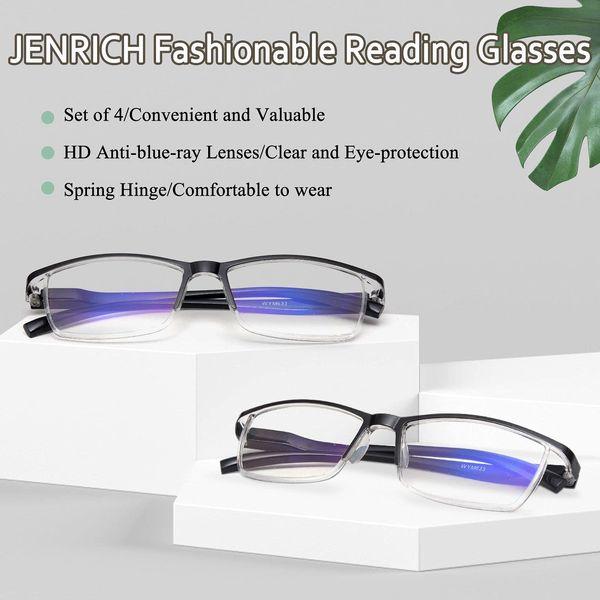 JENRICH 4-pack Reading Glasses - Blue Light Blocking Readers Men Women Spring Hinge Presbyopic Glasses Anti Glare Filter UV Blue Light Ray Computer Eyeglasses (3.75X) 1
