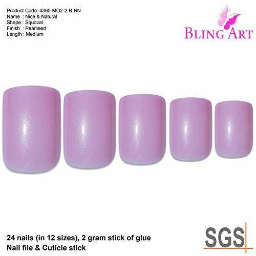 Bling Art False Nails French Manicure Pink - Natural Full Cover Medium Tips UK 1