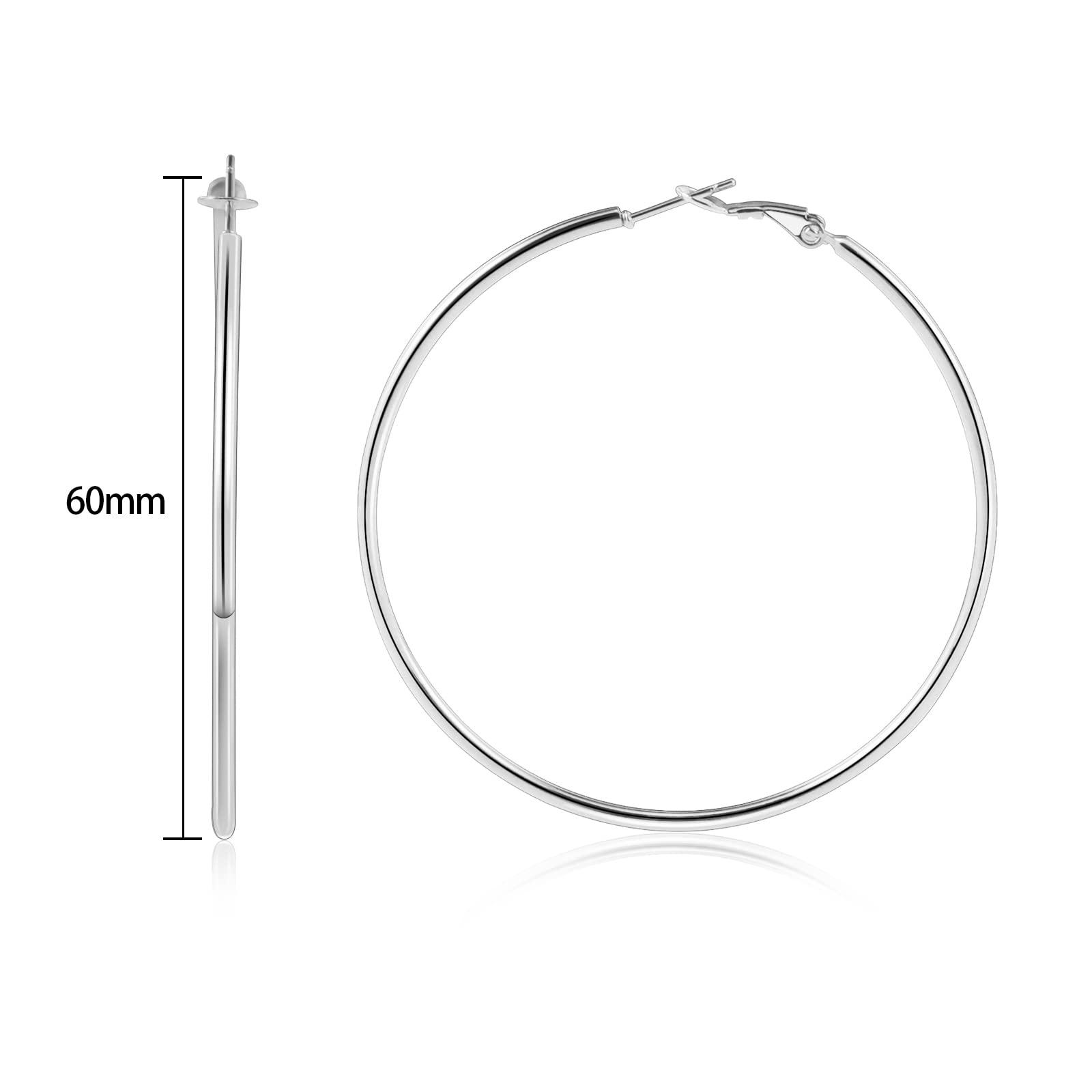 MANVEN 60mm Big Hoop Earrings Sterling Silver 18k White Gold Plated Polished Round Hoops Earrings Jewellery for Women Valentines Gifts for Her 1