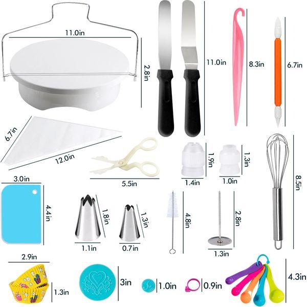 Cake Decorating Turntable, Gyvazla Cake Decorating Equipment, Cupcake Decorating Kit Supplies Rotating Turntable, Coupler, Frosting, Piping Bags and Tips Set, Icing Spatula, Pastry Tool, Cake Scrapers 4