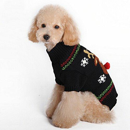 ZHONGGEMEI Pet Dog Christmas Sweater Puppy Cat Winter Clothes Reindeer Jumper Coat Apparel for Dogs Puppy Kitten Cats (Black elk, S) 3