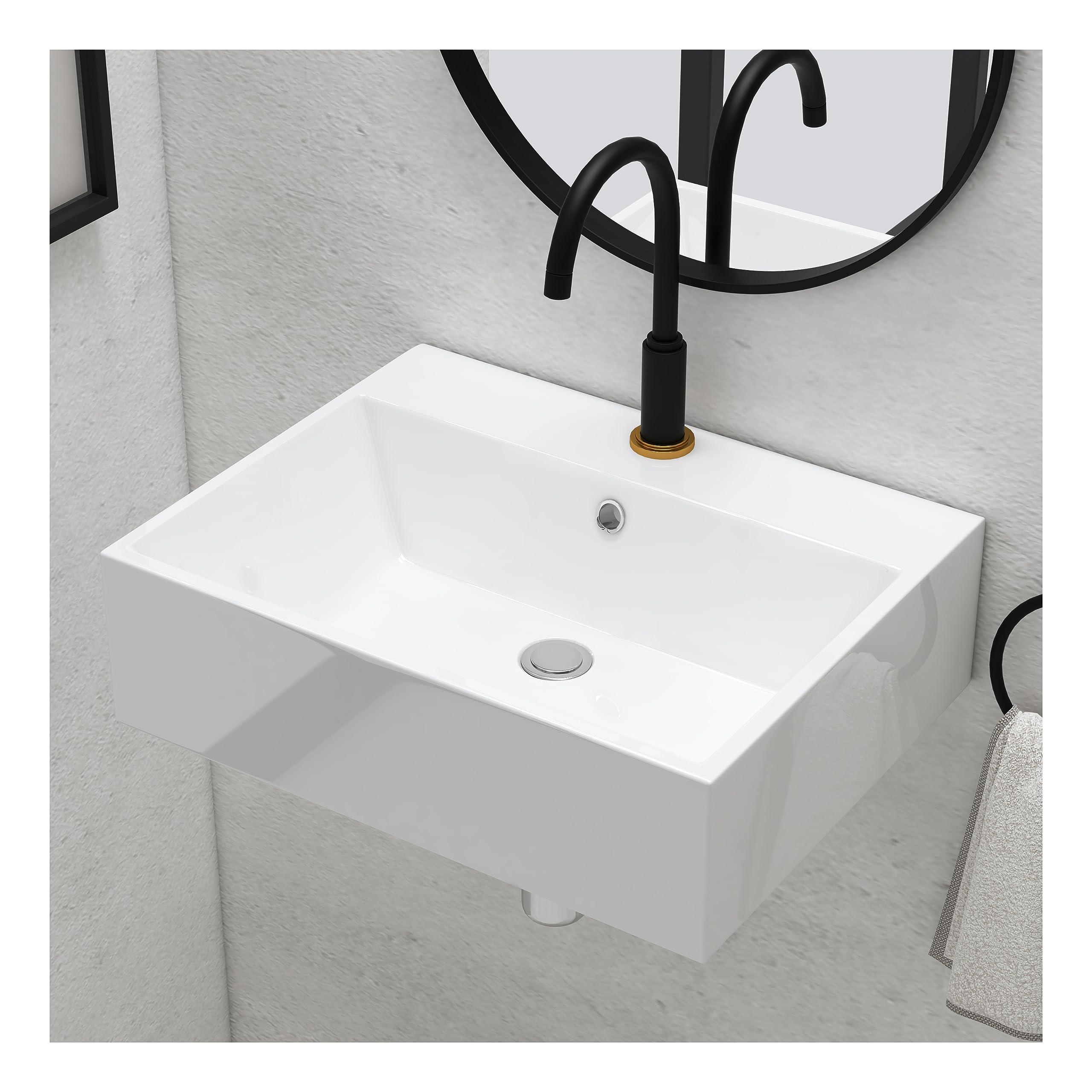 MEJE 53.5 x 42 x 15.5 cm White Bathroom Vessel Sink,Rectangular Above Counter Sink, Porcelain Ceramic Wall Hang Sink, Art Basin,Wash Basin for Lavatory Vanity Cabinet 1