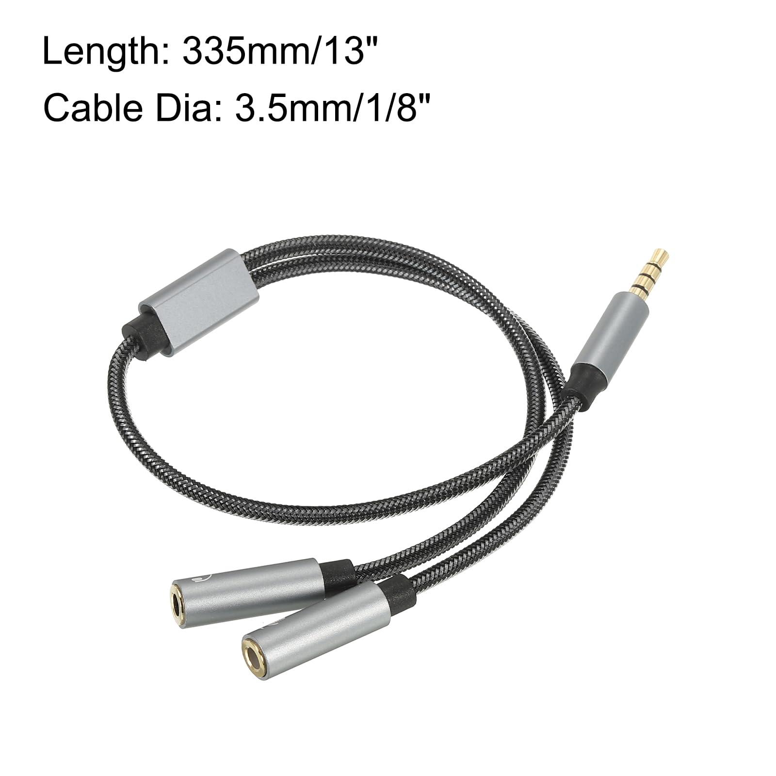 sourcing map Headset Splitter Cable 3.5mm Male to 2 Dual TRS Female Headphone Mic Stereo Jack Earphones for Microphone Phone Speaker PC 2