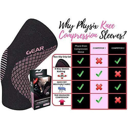 Physix Gear Knee Support Brace - Premium Recovery & Compression Sleeve For Meniscus Tear, ACL, MCL Running & Arthritis - Best Neoprene Stabilizer Wrap for Crossfit, Squats & Workouts -Single Pink XXL 2