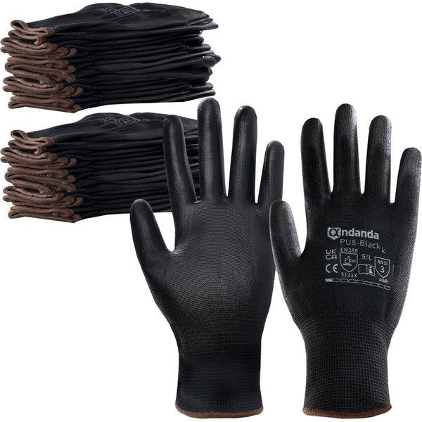 ANDANDA 24 Pairs Safety Work Gloves, Gardening Gloves, Seamless Knit Work Gloves with PU Coated, Ideal Black Work Gloves Men, Multi Purpose for General Heavy Duty Work, Warehouse, Garden, Assembly M 0