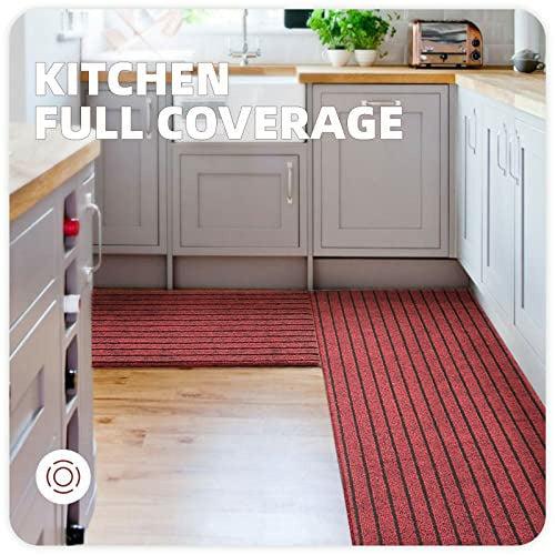 Color&Geometry 2 Piece Narrow Runner Non-slip Kitchen Mats Set, Barrier Rugs with Rubber Backed, Absorbent, Washable Carpet for Hallway, Hall, Kitchen, Entrance (44 x 75 cm + 44 x 100 cm,Red) 2
