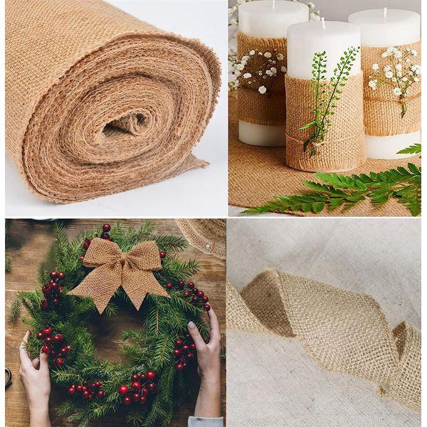 Jute Table Runner Jute Ribbon Roll 30 cm Wide 10 m 100% Natural Linen Jute Fabric with Premium 3 Line Side Seam Table Runner for Wedding Vintage Table Decoration Plants Cold Protection 3