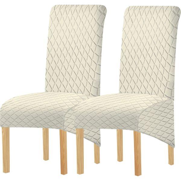 KELUINA Geometric Jacquard Large Chair Covers for Dining Chairs,XL High Back Dining Chair Covers, Stretch Removable Washable Seat Cover Chair Protector (K Cream,Set of 2) 0