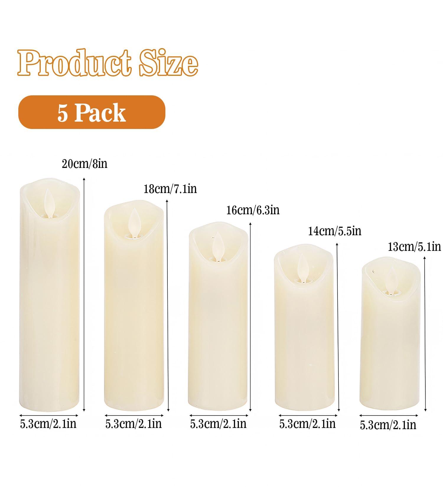 XEMQENER LED Candles, 5PCS Ivory Flameless Candles with Real Wax Candle Pillars, Battery Candles Flickering with Remote Timer Dimmer, Realistic Dancing Flame Fake Candles for Wedding Festival Decor 4