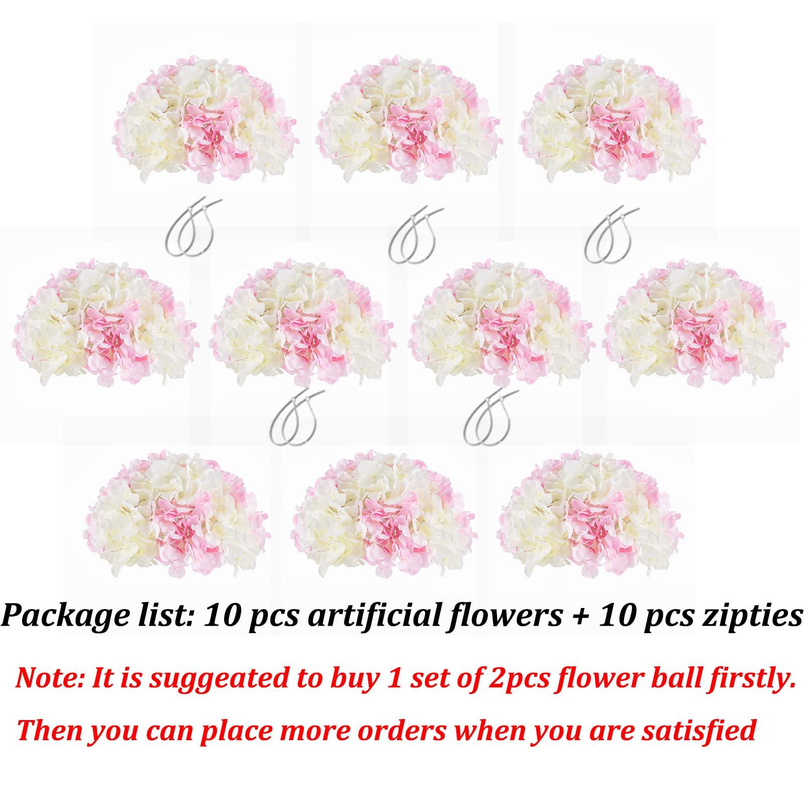 BLOSMON Hydrangea Artificial Flowers Wedding Decoration 10 Pcs Fake Flowers Pink&White Silk Flower Home Centerpieces Decor, Faux Hydrangea Floral Arrangements Party Kitchen Table DIY Decorations 1