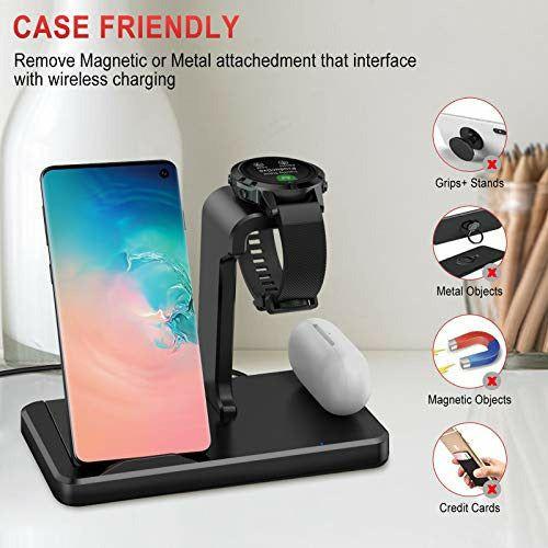 Aimtel Wireless Charger,3 in 1 Wireless Charging Station Compatible with Garmin Venu Sq/Forerunner 745/Vivoactive 3 4 4S/Fenix 5 6 Watch Charger Stand,Garmin Watch Type C Headphone Qi Phones 1