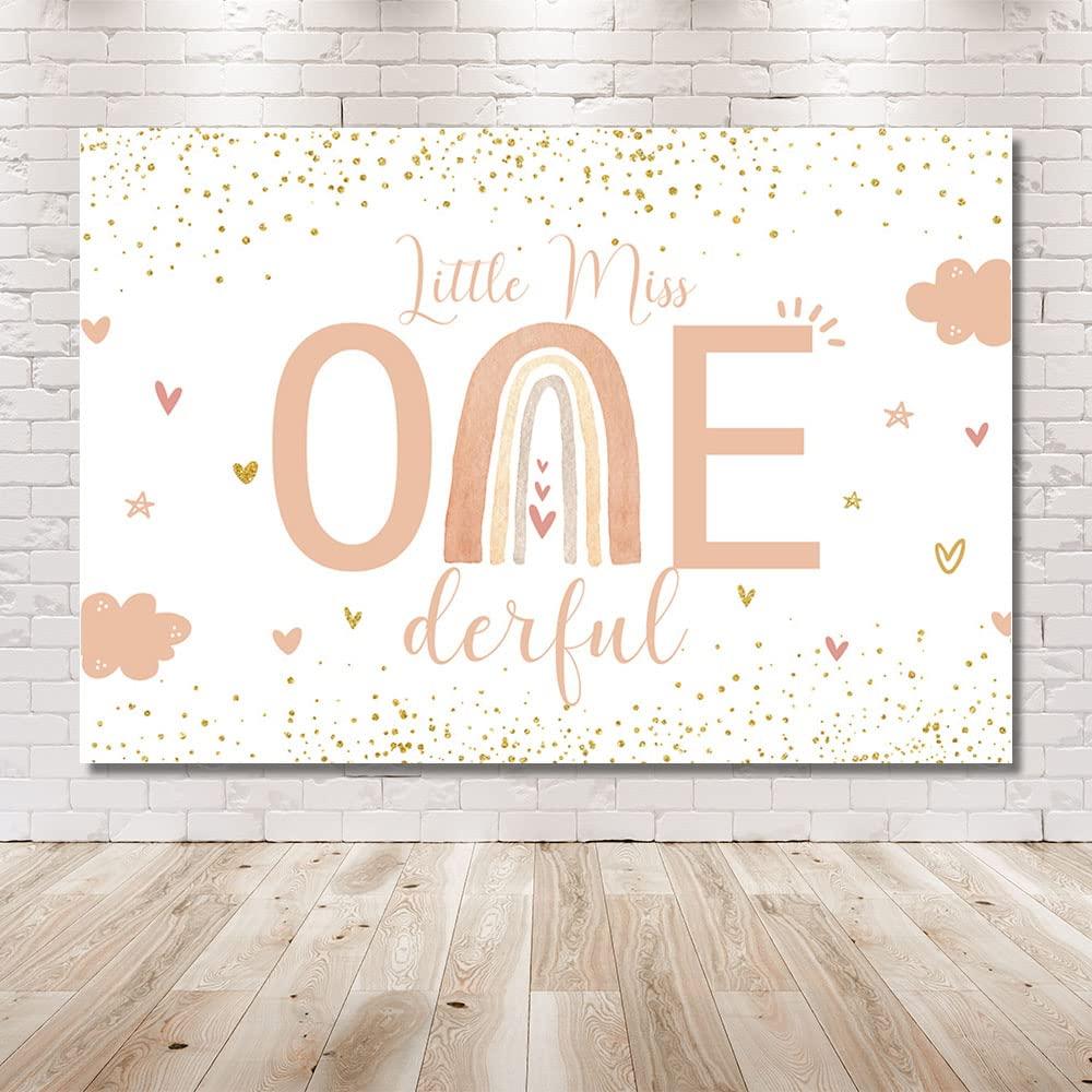 MEHOFOND 7x5ft Bohemia Rainbow Theme Birthday Backdrop for Girl Party Background Decor Little Miss Onederful Photography Props Boho Modern Abstract Pastel Cake Smash Photo Studio Booth 1