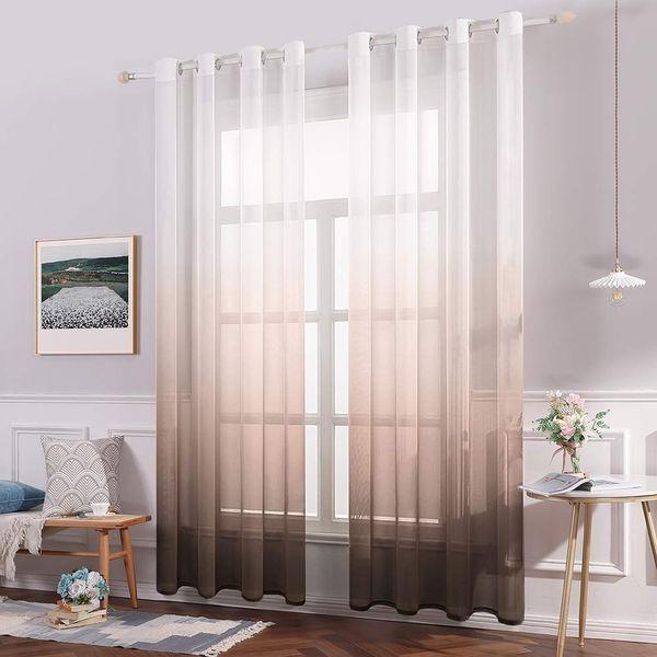 MIULEE 2 Panels Solid Color Sheer Window Curtains Smooth Elegant Window Voile Panels Drapes Treatment for Bedroom Living Room 55 W x 88 L Inch Coffee 1