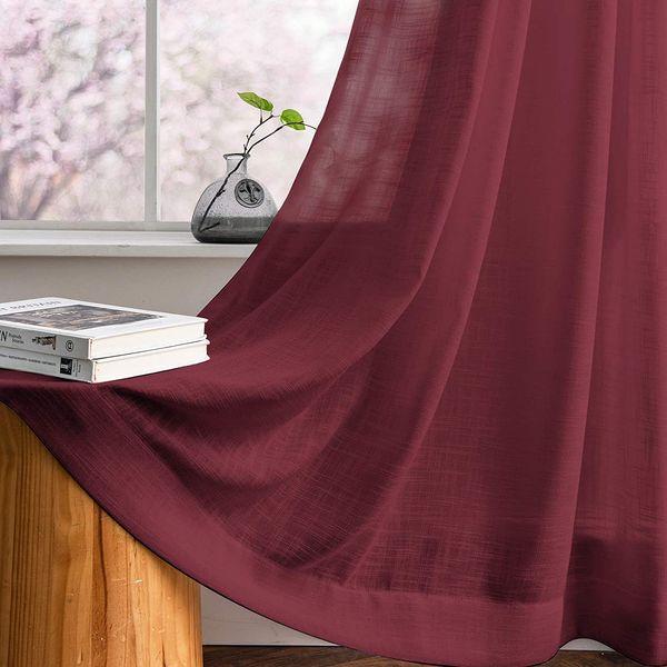 Carvapet Red Voile Curtains Transparent Net Curtains Sheer Drapes 72 drop, Rod Pocket, 2 Panel