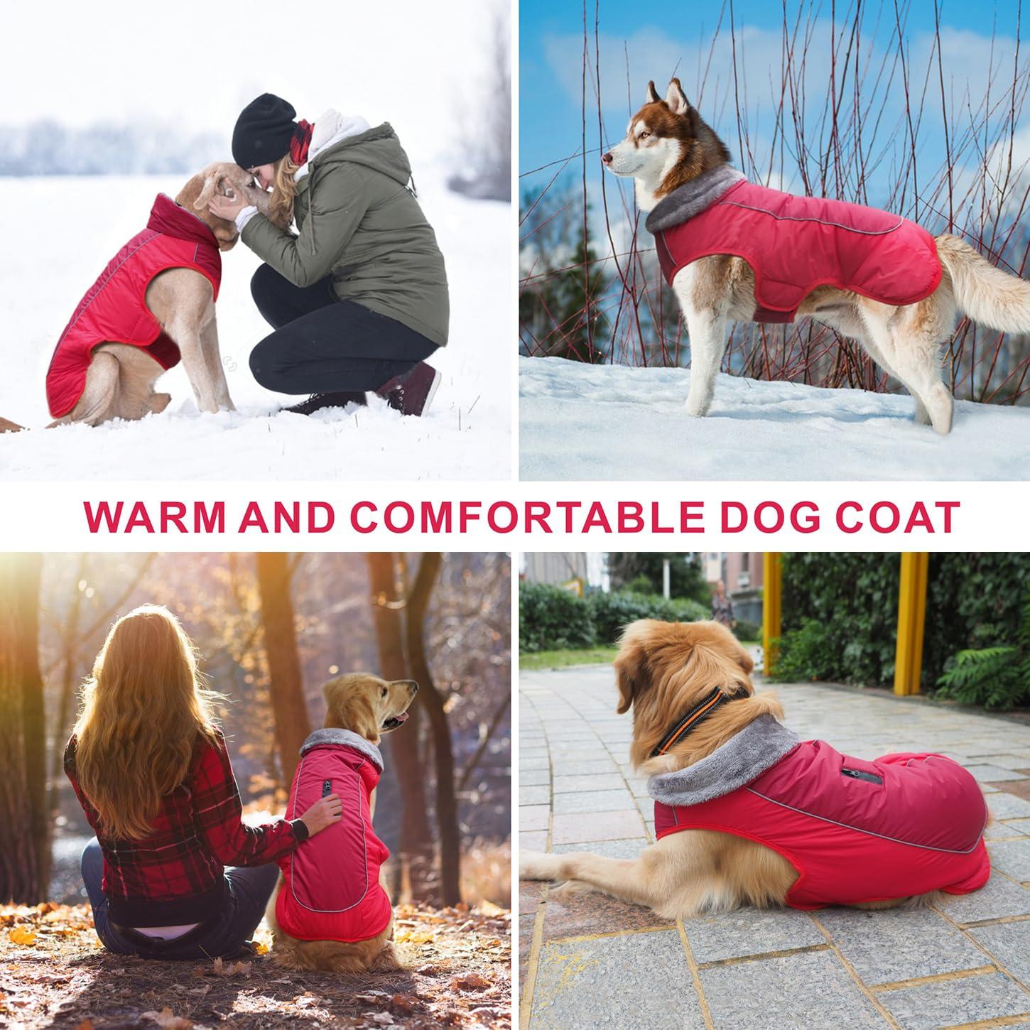 Idepet Dog Coat Warm Jacket,Waterproof Pet Coat Snowsuit,Reflective Windproof Dog Clothes for Small Medium Large Dogs Red Black 2