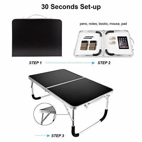 SMTTW Foldable Laptop Table for Bed, Bed Desk for Laptop and Writing, Small Folding Table Portable, Lightweight Mini Picnic Desk, Breakfast Serving Bed Tray for Eating and Laptops(Black) 3