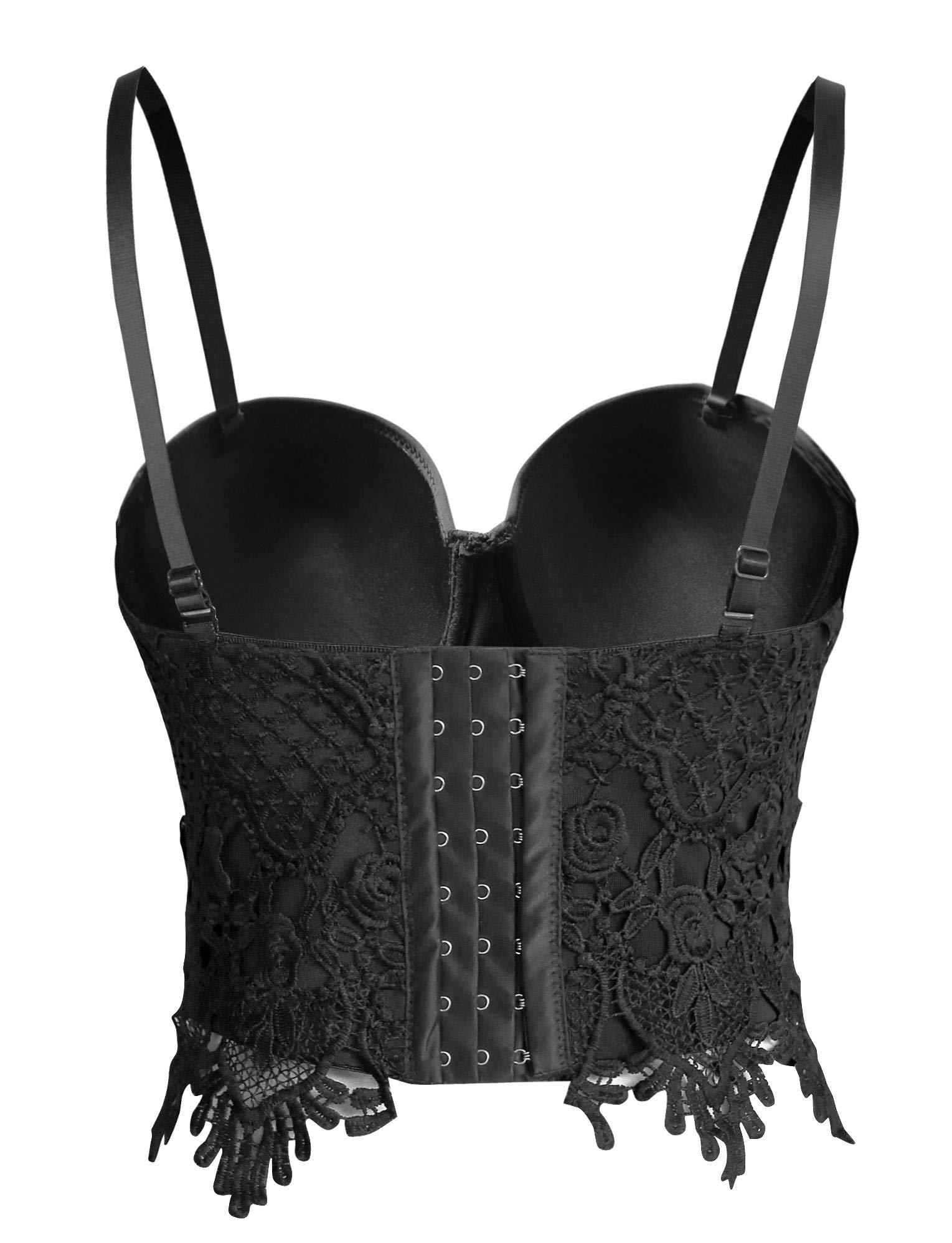 Charmian Women's B Cup Sexy Beauty Floral Lace Bustier Club Party Crop Top Bra Black Large 3