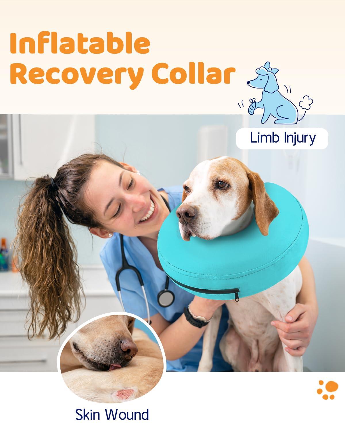 Supet Dog Cones After Surgery, Protective Inflatable Dog Collar Pet Recovery Collar Soft Pet Cone for Small Medium or Large Dogs and Cats Anti-Bite Lick Wound Healing Green M 2