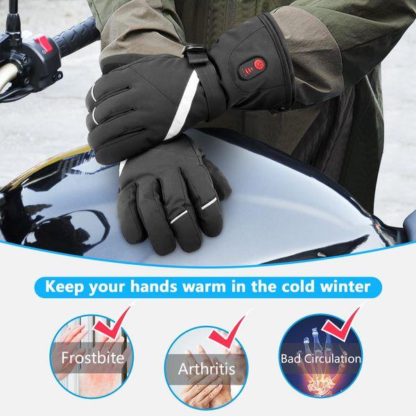 Heated Gloves for Men Women - Rechargeable Heated Gloves 7.4V 3000mAh Battery Powered Waterproof Electric Heating Gloves for Cold Winter Arthritis Hands Skiing Hunting (L-20.5CM- Male) 4