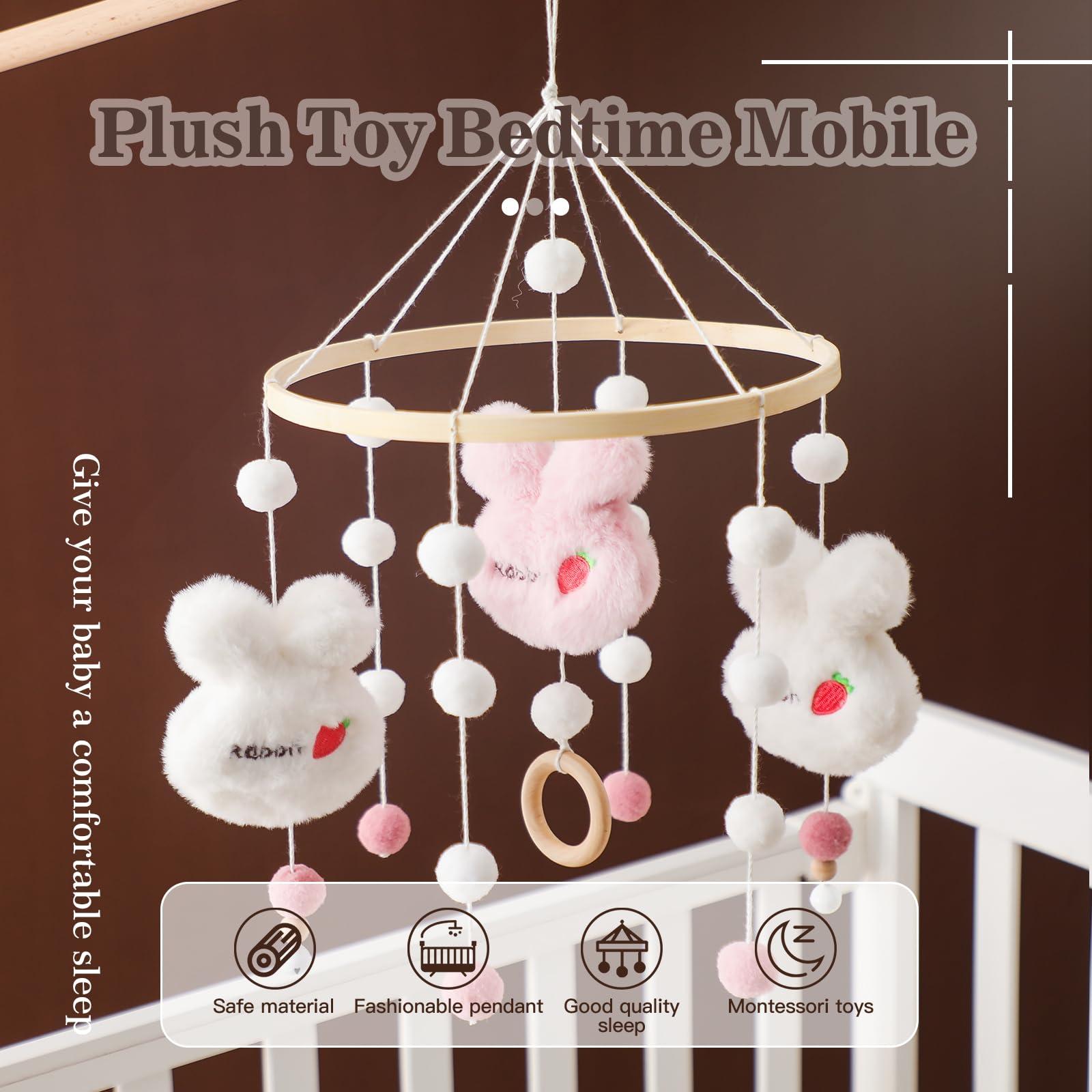 Promise Babe Baby Rabbit Mobile for Baby Cot,Wood Cute Animal Felt Baby Mobiles Ball Bunny Cot Mobiles Nursery Wood Crochet Mobiles Newborn Boy Girl Bed Bell Hanging Deco Nursery Mobiles for Babies 3