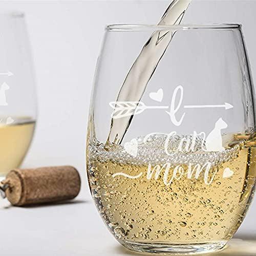 Xinzistar 14oz Cat Mama Wine Glass, Stemless Wine Glass, Funny Cat Gift for Women Friend Cat Mom Cat Lovers, Birthday Party 3