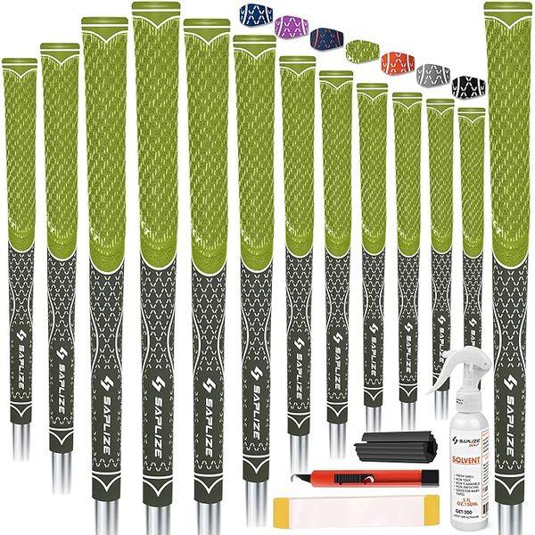 SAPLIZE 13 Golf Grips with Full Regripping Kit, Standard Size, Multi-compound Hybrid Golf Club Grips, Green Colour 0