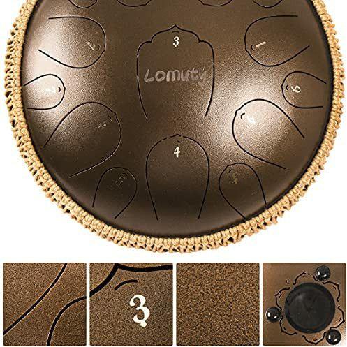 LOMUTY Steel Tongue Drum, D Key 15 Notes 13 Inches Hand Drum, Percussion Instrument Hand Pan with Drum Set For Music Education(Bronze) 4