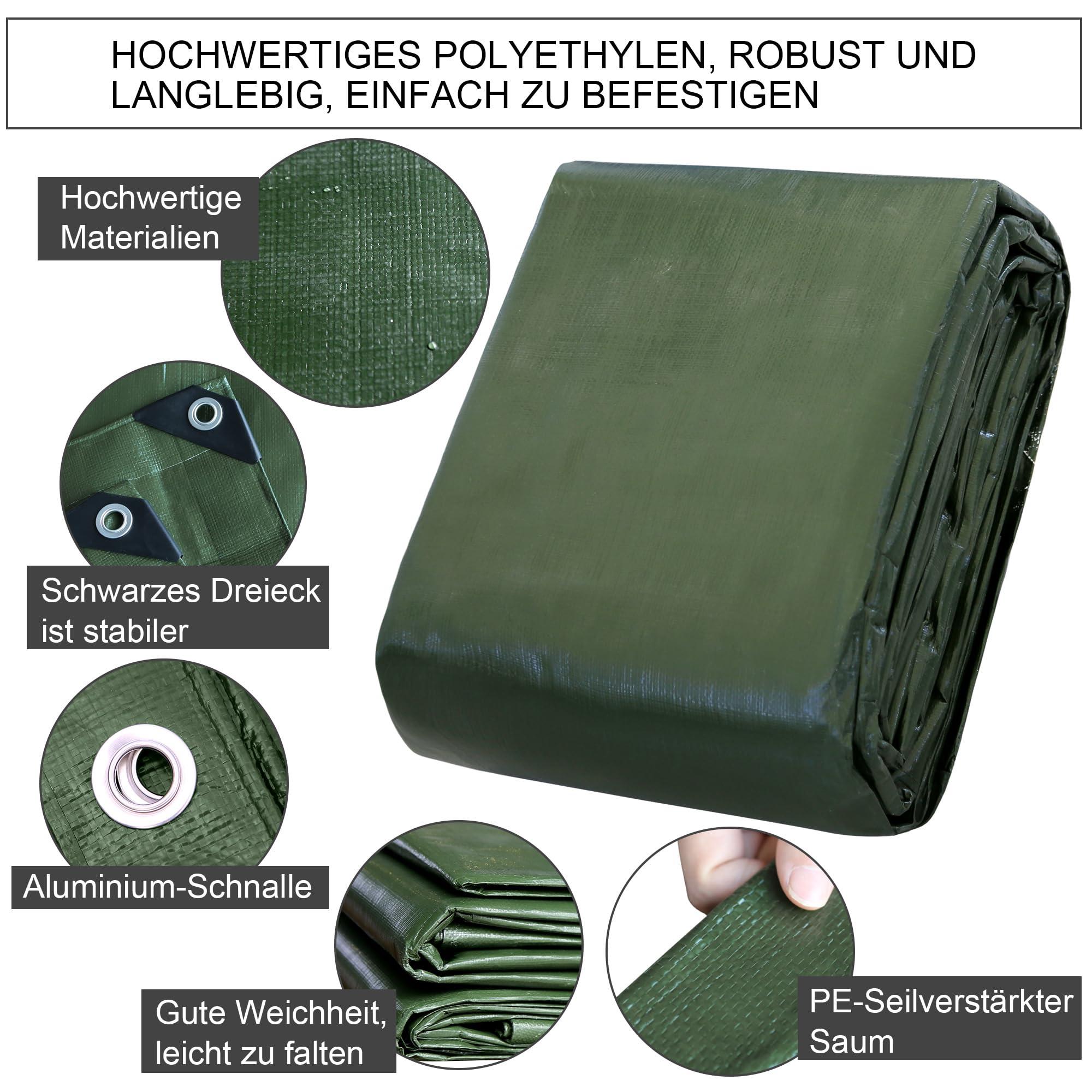 STARPYNG Tarp Cover Waterproof,140g/m² Heavy Duty Poly Tarps Cover Suitable for Reinforced Edges of roofs, Camping, Patios, Swimming Pools, Boats (Green-140gsm, 4m x 6m) 1