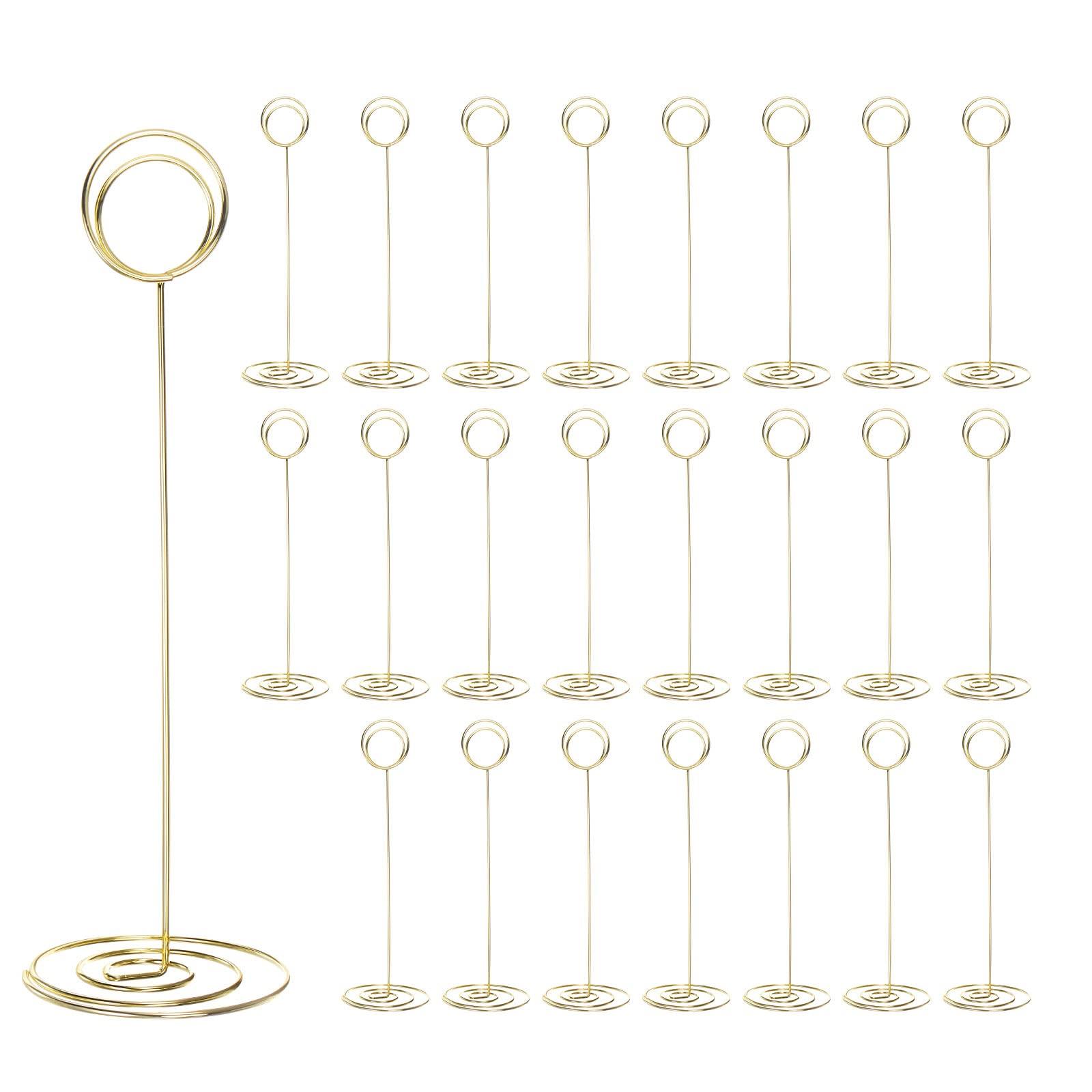 sourcing map 24pcs Table Number Holders 8.66 Inch 220mm Tall Round Shape Steel Photo Holders for Centerpieces Table Place Card Holders for Wedding Reception Party Office Home, Gold Tone