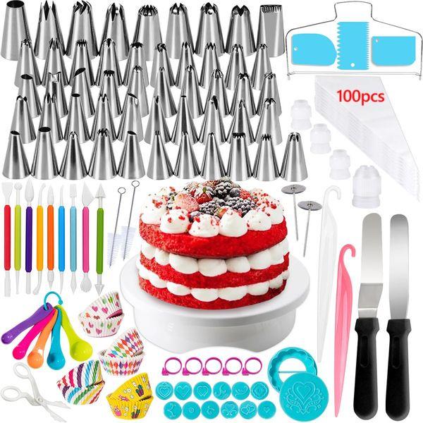 Cake Decorating Turntable, Gyvazla Cake Decorating Equipment, Cupcake Decorating Kit Supplies Rotating Turntable, Coupler, Frosting, Piping Bags and Tips Set, Icing Spatula, Pastry Tool, Cake Scrapers
