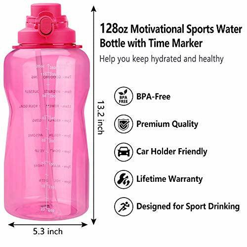 Azebo 3.8L Water Bottle with Straw and Motivational Time Markers, Tritan BPA Free Reusable Leak Proof Hydration Jug for Indoor Outdoor Sports Office, 3.8 Litre, Pink 1