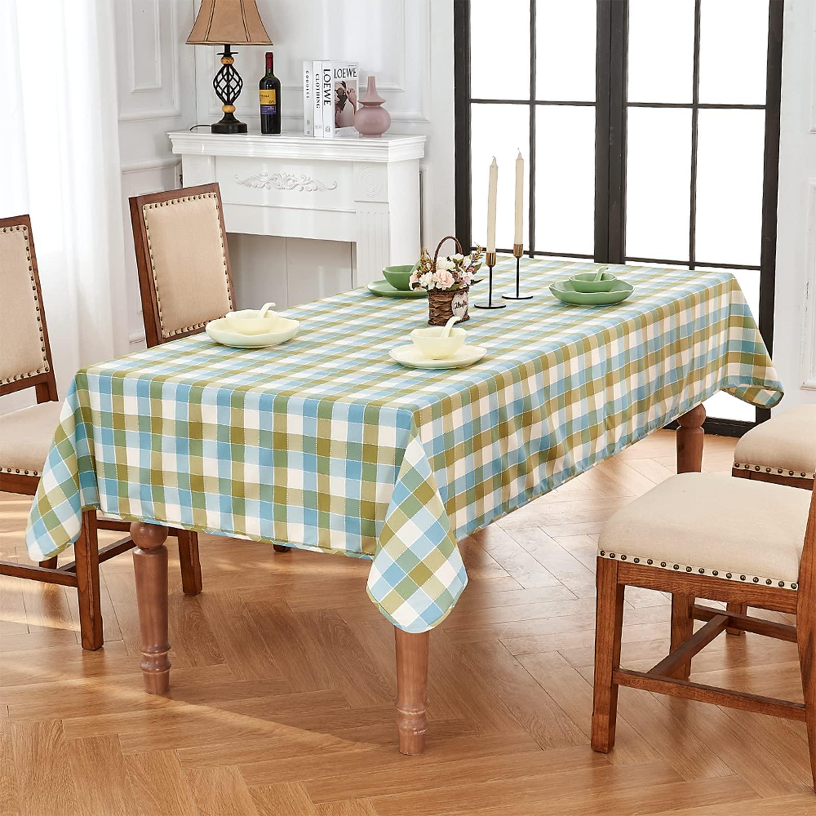 LUOLUO Rectangle Gingham Tablecloth Checkered Wipe Clean Yarn Dyed Table Cloth for Kitchen Dining Outdoor Picnic Easter (Blue Green, 145 x 300cm) 1