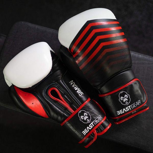 Beast Gear Boxing Gloves - Simian Model Genuine Cowhide Leather Training Gloves - For Punch Bag, Pads, Sparring (strap, 10 oz) 4