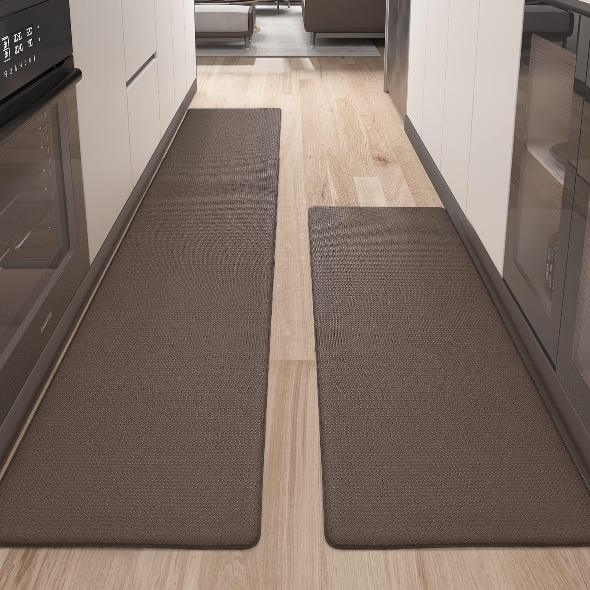 Color G 2 Piece Kitchen Mats Rug Set, Anti Fatigue Standing Mat Area Rugs Waterproof Leather, Non-slip, Oil Resistant Floor Mats for Kitchen, Office (44 x 120 cm + 44 x 240 cm, Brown)