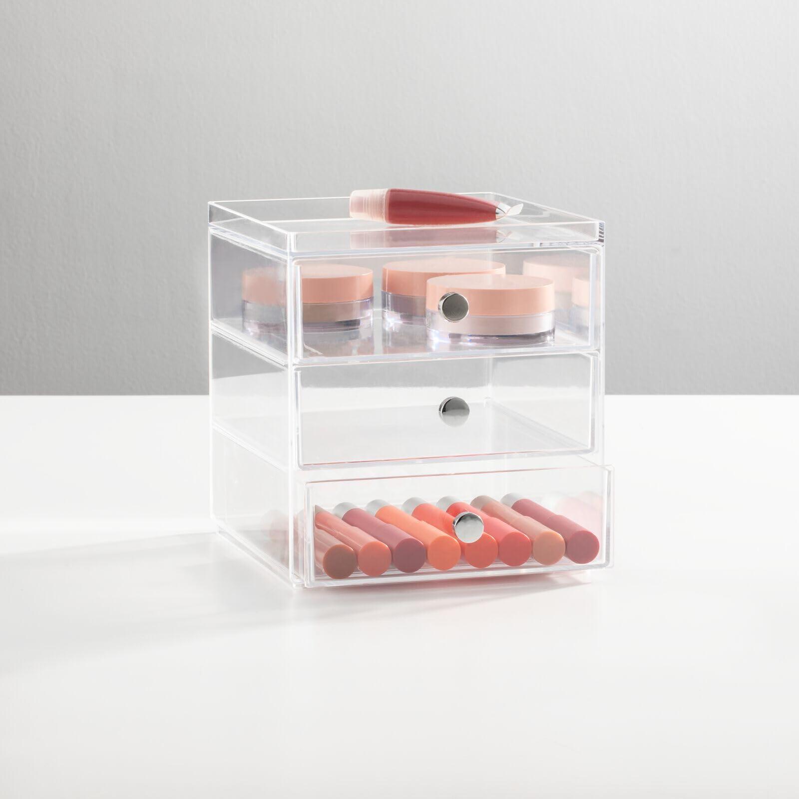 mDesign Makeup Organiser - Makeup Storage Unit with 3 Drawers - Accessory and Cosmetic Storage Box - Clear 2