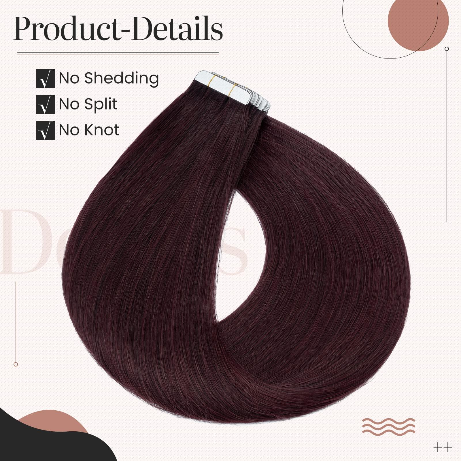 Silk-co 20pcs Tape in Hair Extensions 100% Remy Human Hair Straight Skin Weft Hair Extensions (12inch 40g, 20pcs/set, 99J Wine Red) 3