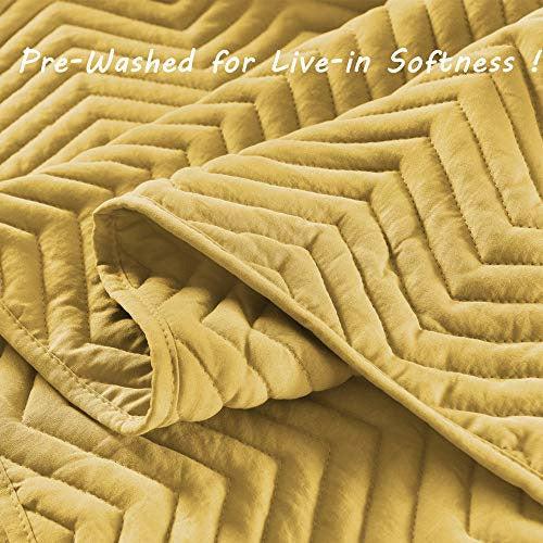 Bedspread Single Size Yellow, Classic Geometric Chevron Stitched Pattern, Pre-Washed Microfiber Ultra Soft Lightweight Bedspread Coverlet for All Season, 2 Piece Includes 1 Beadspread and 1 sham 2