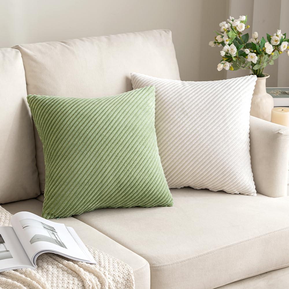 MIULEE Set of 2 Christmas Cushion Covers Diagonal Striped Corduroy Throw Pillow Covers Decorative Pillows Pillowcases Decoration for Sofa Couch Living Room 45x45 cm 18x18 Inch Pure White 3