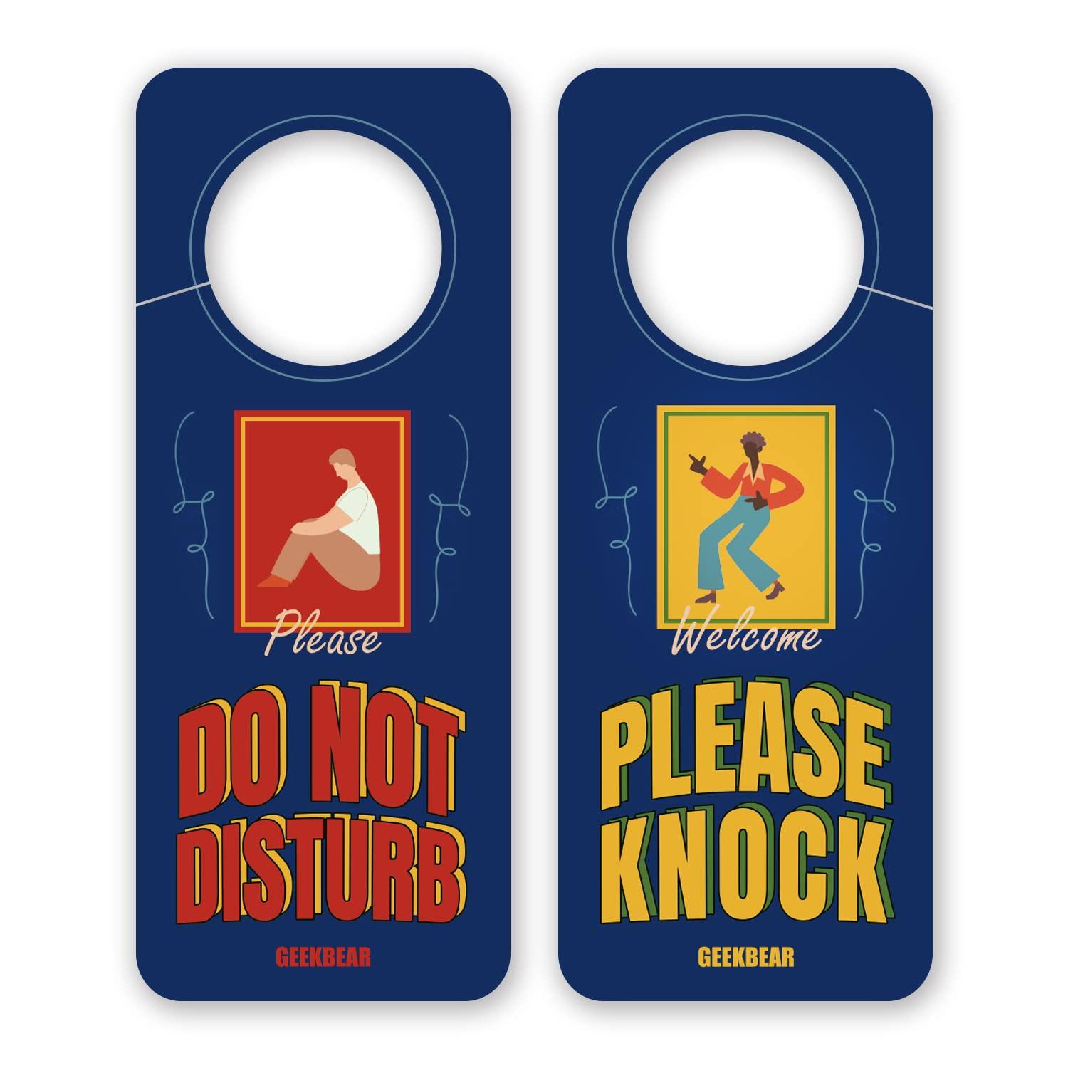 GEEKBEAR Do Not Disturb Door Hanger Sign (06. Dance) - 2 Pack - Reversible and Double Sided Privacy Office Sign - Please Do Not Disturb on Front and Welcome Please Knock on Back Side 0