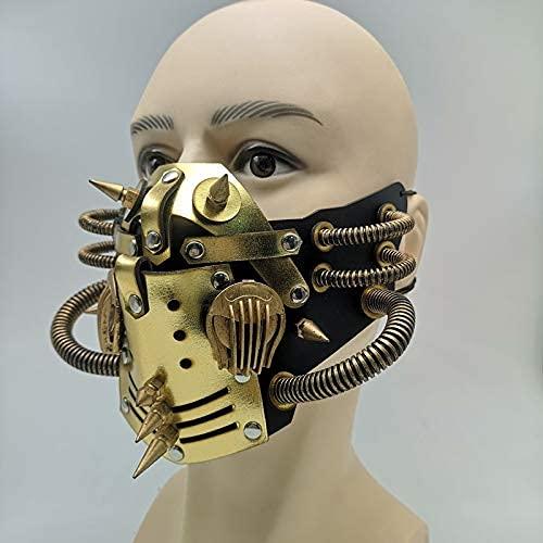 Ubauta Steampunk Leather Mask Cosplay Mask Punk Rivet Masquerade Mask-Gold 1