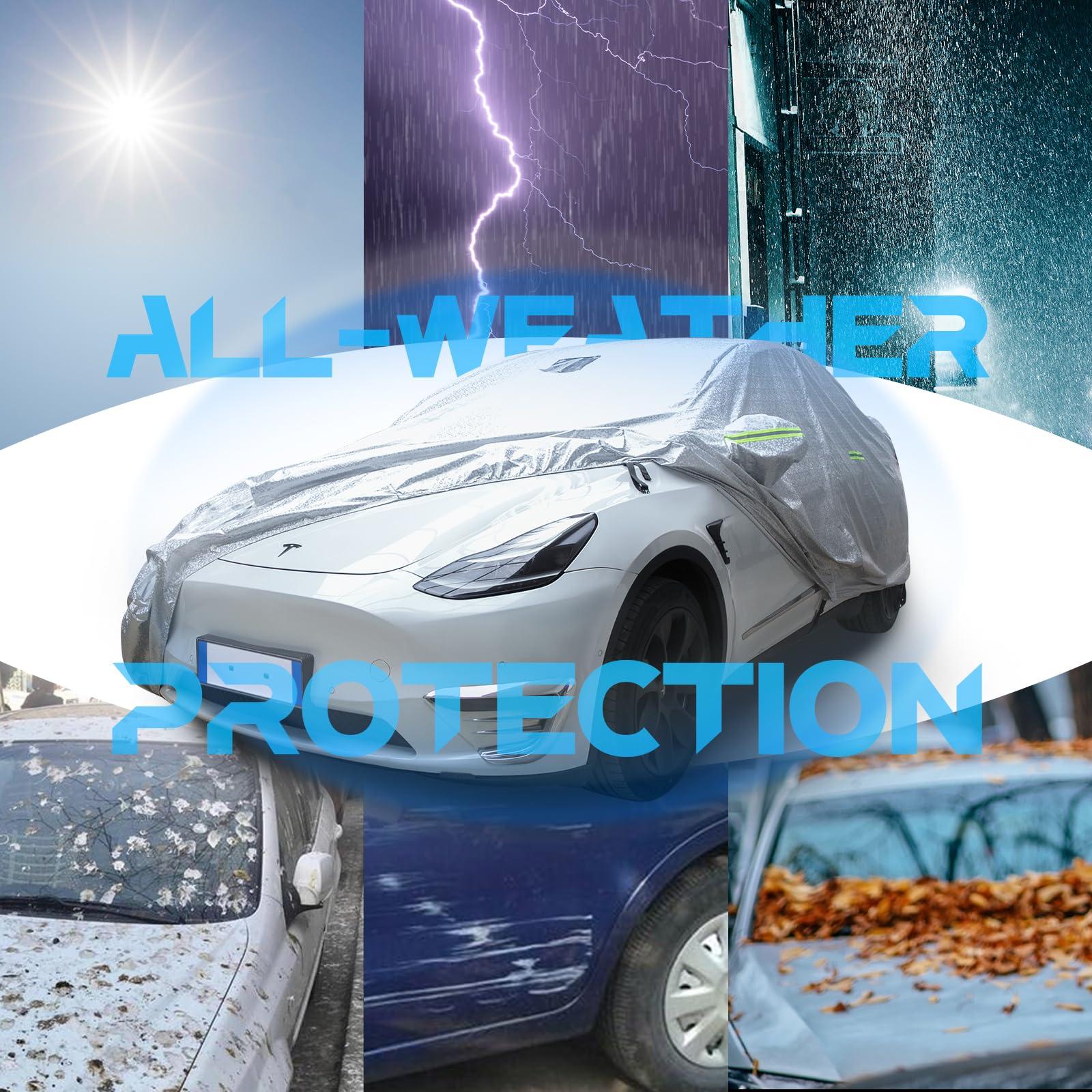 ThinsGo Car Cover Outdoor Car Windshield Full Cover,Sun, Rain, Snow All-Weather Protection Charging Port Hole Licence Plate Visibility Sentry Mode Support,Tesla Model Y Accessories 3