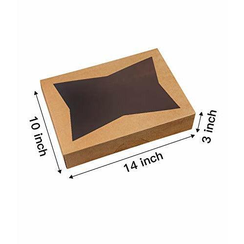 15-Pack Paperboard Brown Lock Corner Window Bakery Box, 14 x10 x 3inch Large Container with PVC Windows for Pie and Cookie Box Pack of 15 (Brown, 15) 1