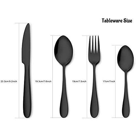 AIKKIL Silverware Set, Stainless Steel Flatware Cutlery Set Service, Tableware Eating Utensils Include Knives/Forks/Spoons, Mirror Polished, Dishwasher Safe (48, Black) 1