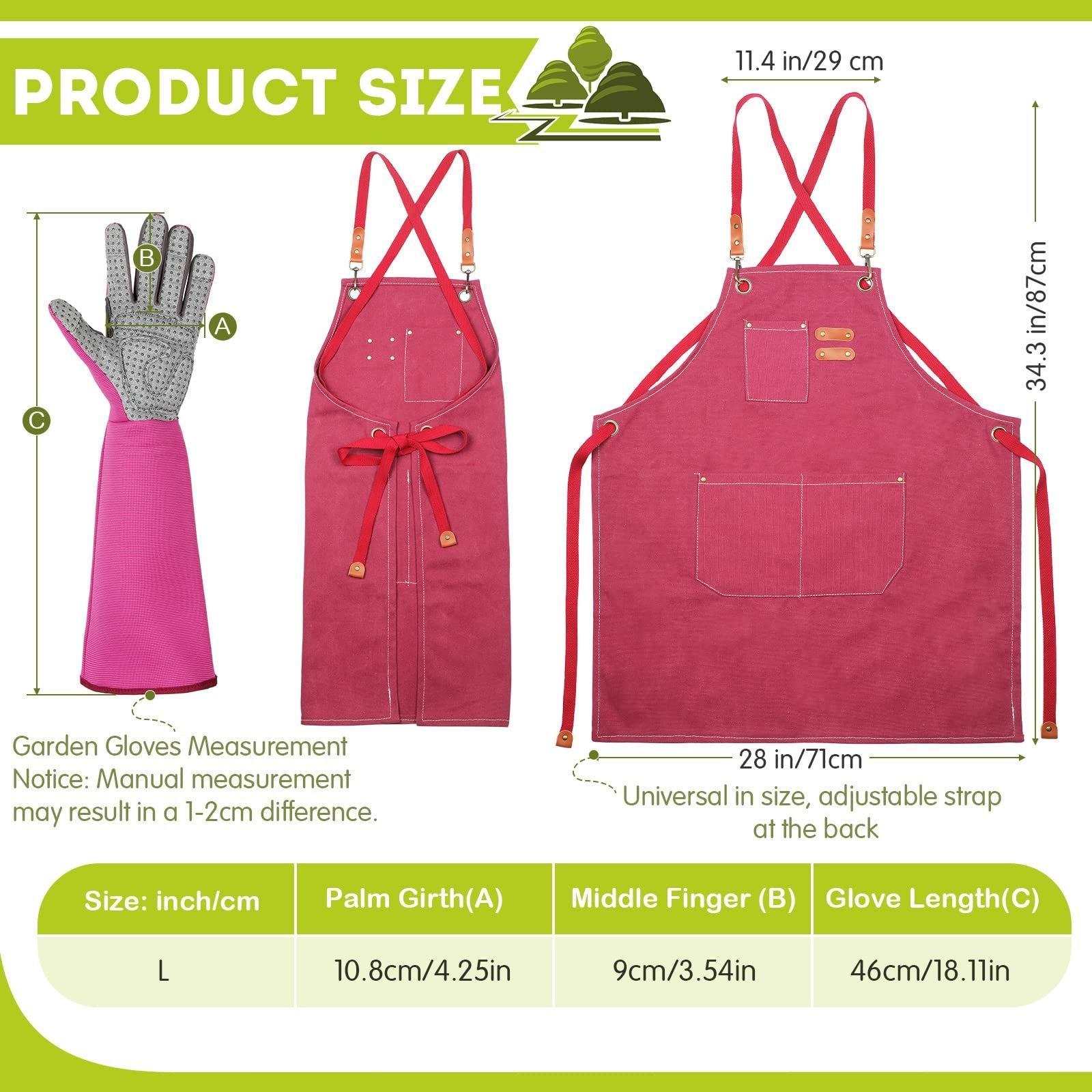 Neer Set of 2 Cooking Aprons Gloves for Women Canvas Apron with Pockets Long Leather Gloves Kitchen Cross Back Apron Red Gardening Gifts for Wife Grandmother 1